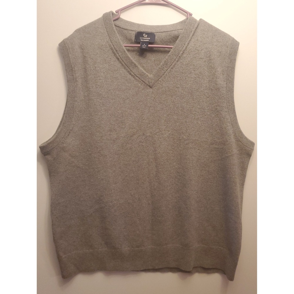 Lands End 100% Cashmere Sweater Vest Mens Size Large 42-44 Gray